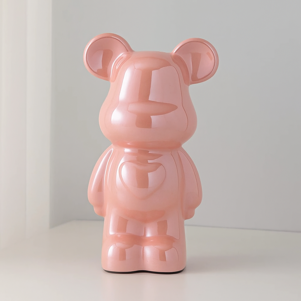 Ceramic Galvanised Bear Figurine Chrome Finish