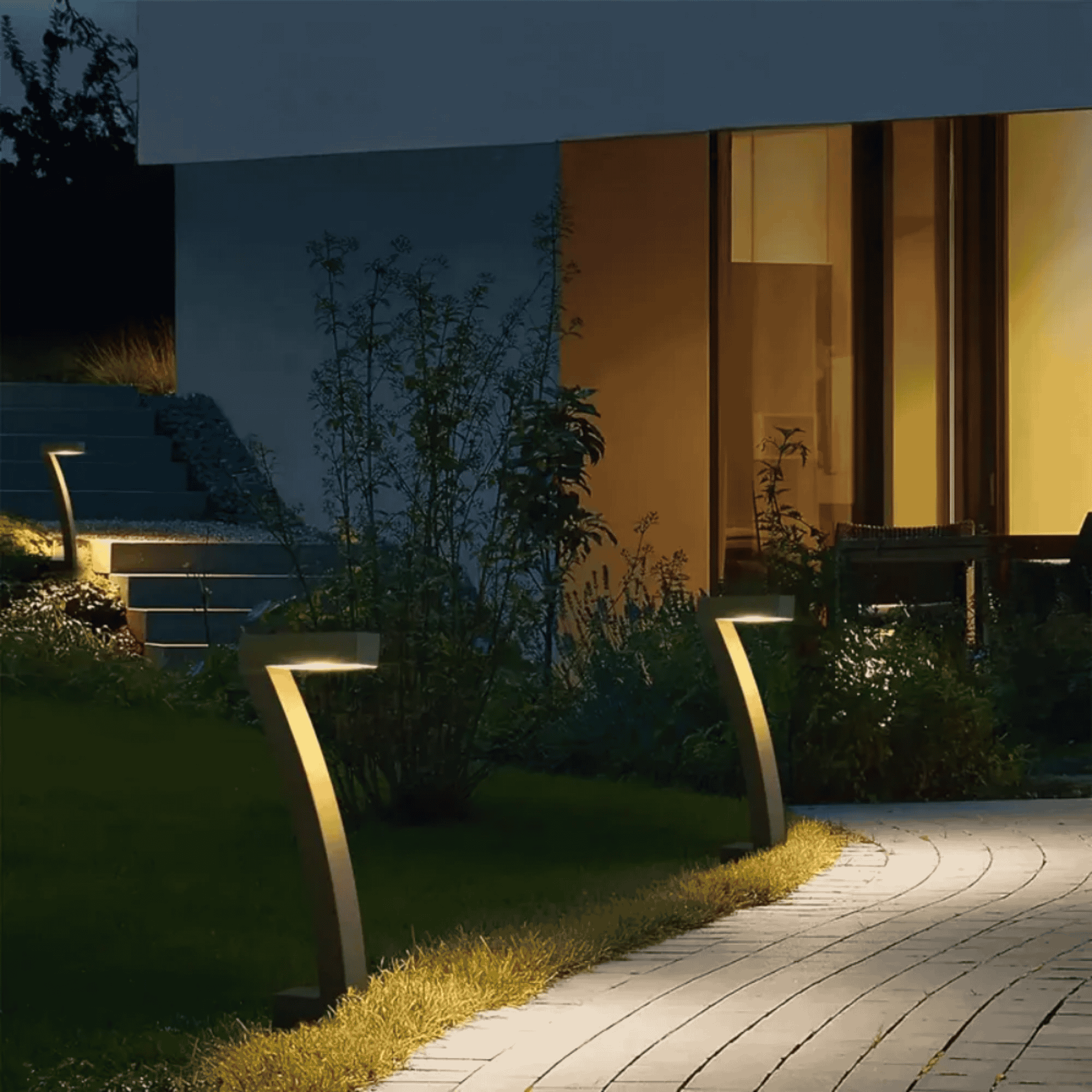 Gebogen metalen LED-tuinafzetpaalverlichting voor buitengebruik