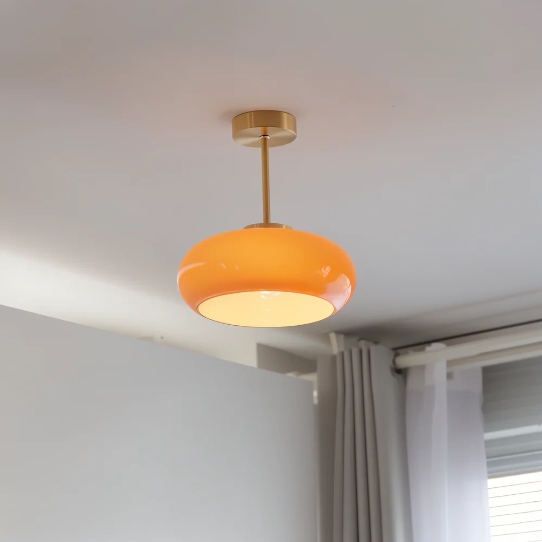 Glass Ceiling Light with Rounded Shade and Metal Stem