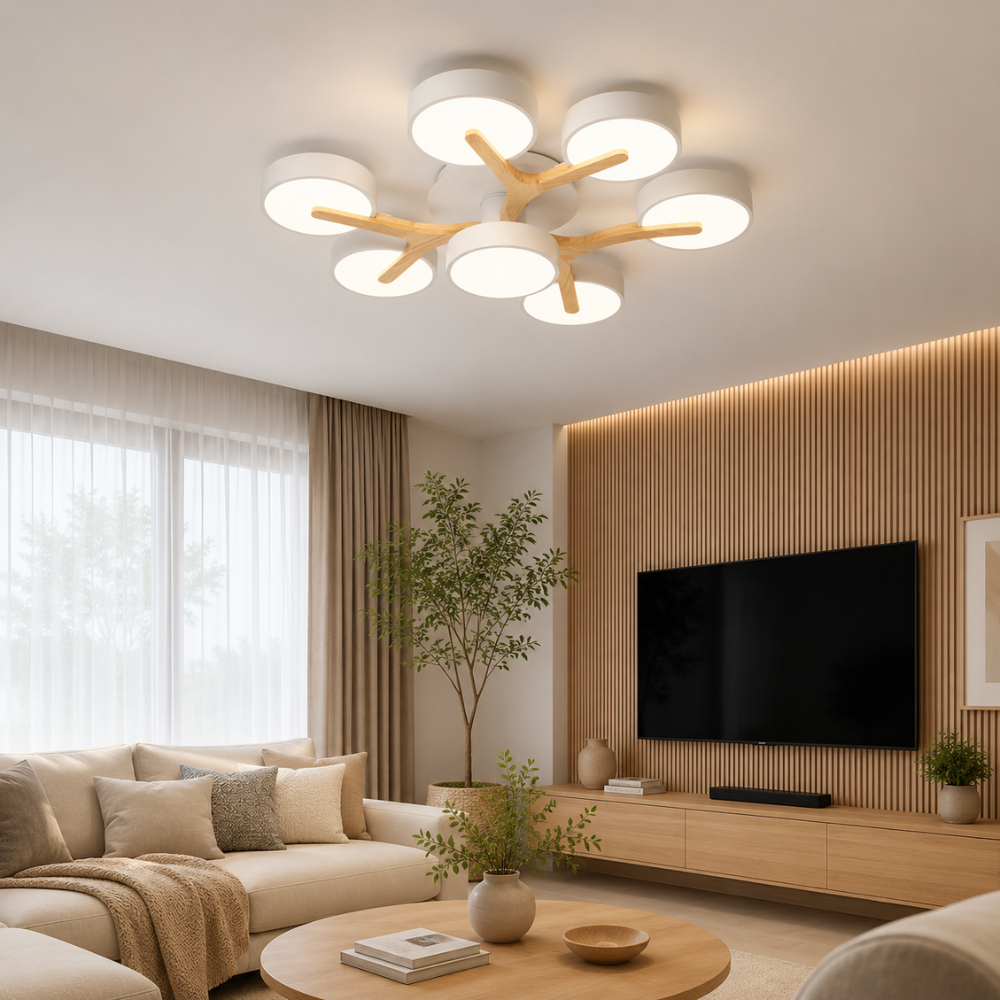 Scandinavische plafondlamp met 7 ronde ledkoppen
