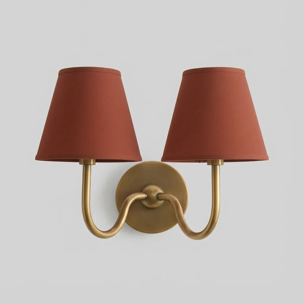 Retro Brass Wall Lamp with Pleated Linen Shade