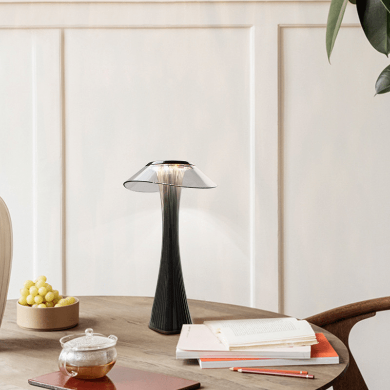 Fluted Glass Table Lamp with Clear Disc Shade