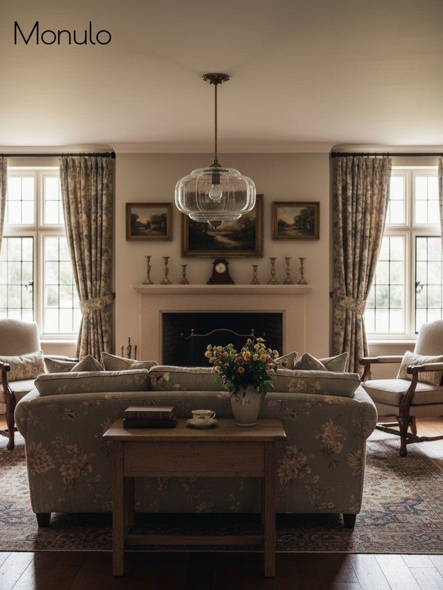 Vintage Milk Glass Semi-Flush Mount Pendant Light