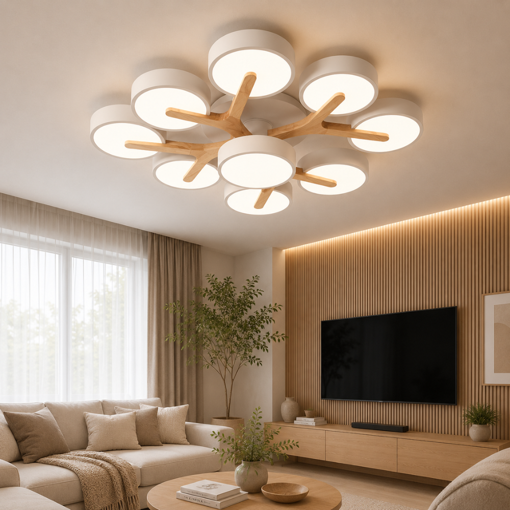 Scandinavische plafondlamp met 7 ronde ledkoppen