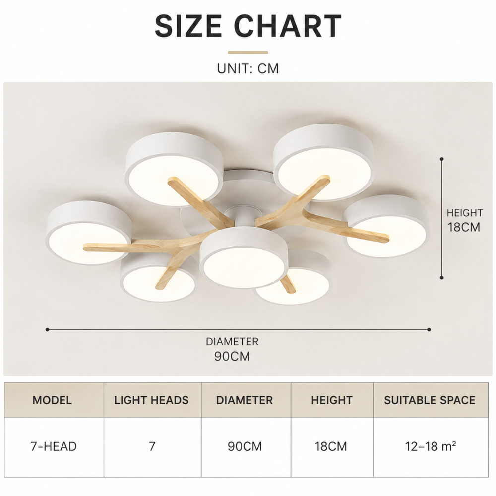 Scandinavische plafondlamp met 7 ronde ledkoppen