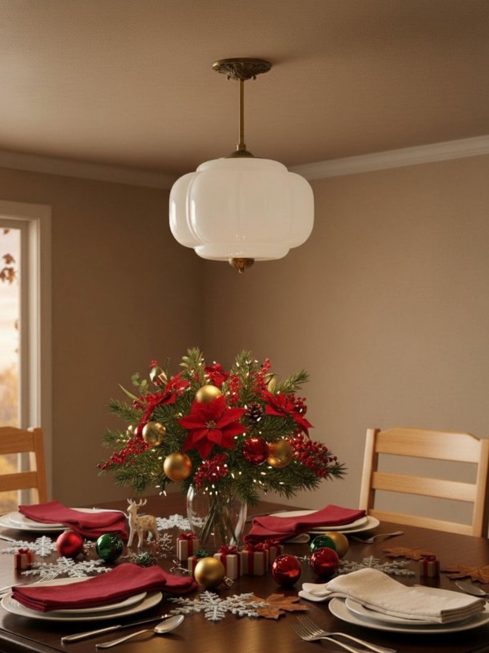 Vintage Milk Glass Semi-Flush Mount Pendant Light