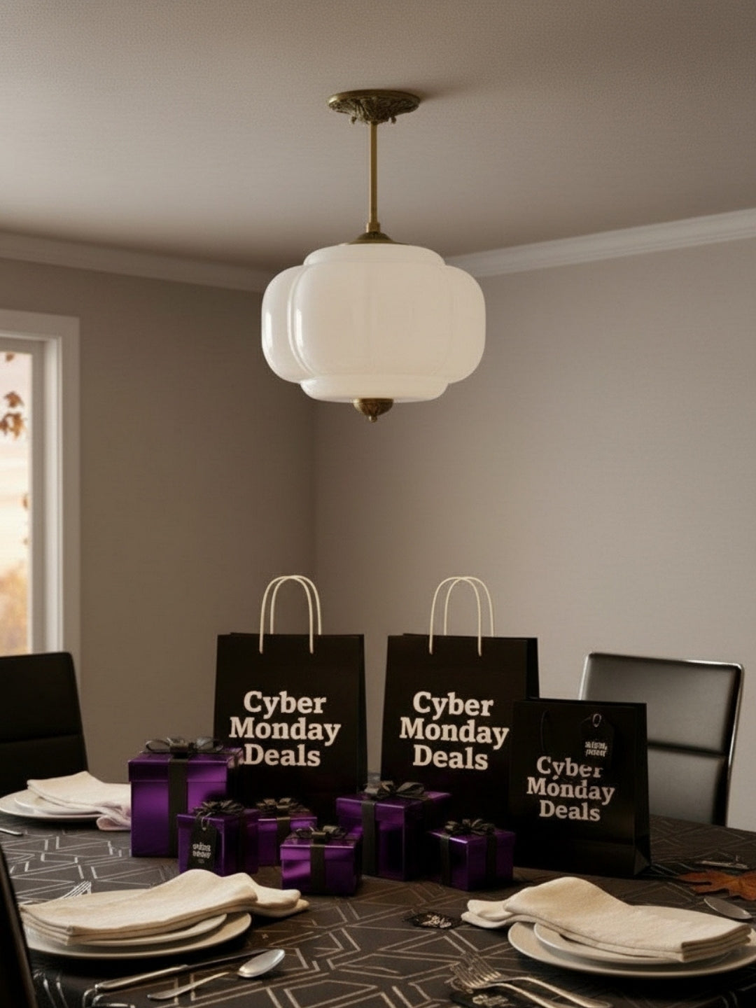 Vintage Milk Glass Semi-Flush Mount Pendant Light