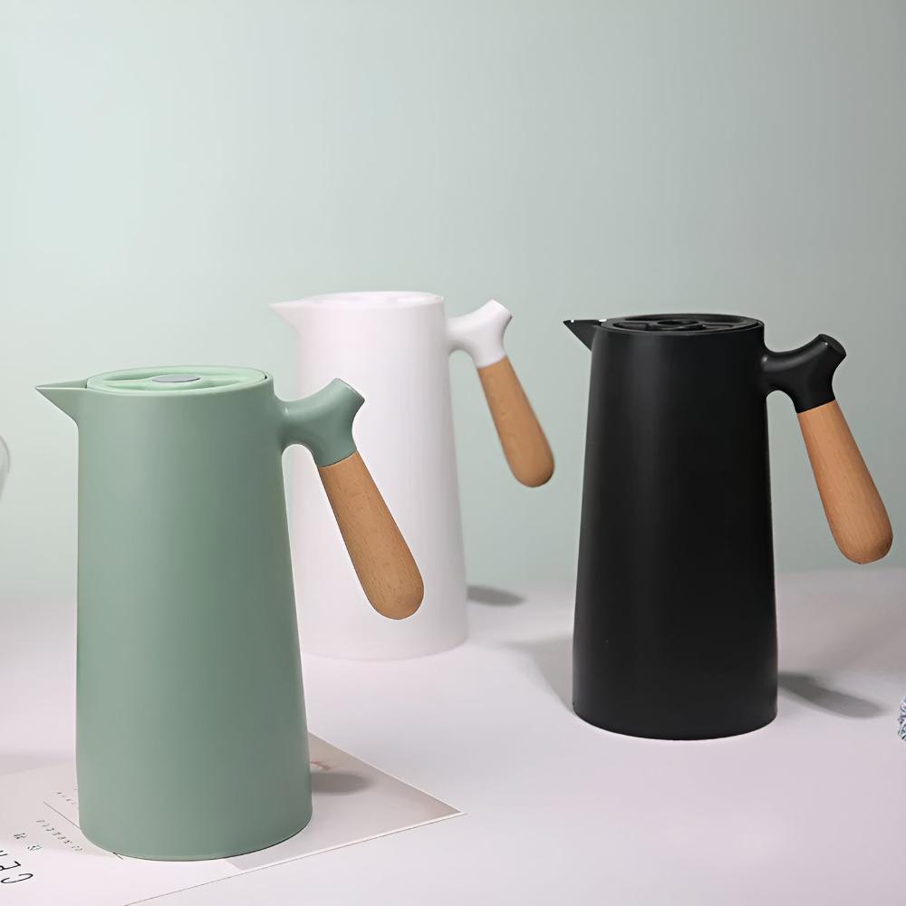 Insulated Thermal Carafe with Wooden Handle Coffee Pot