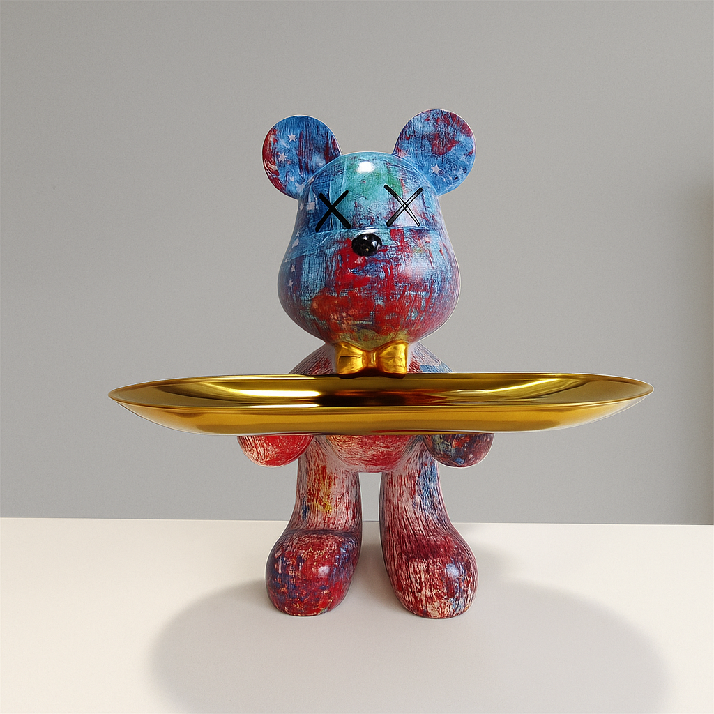 Graffiti Bear Ornament With Gold Tray Tabletop Figure
