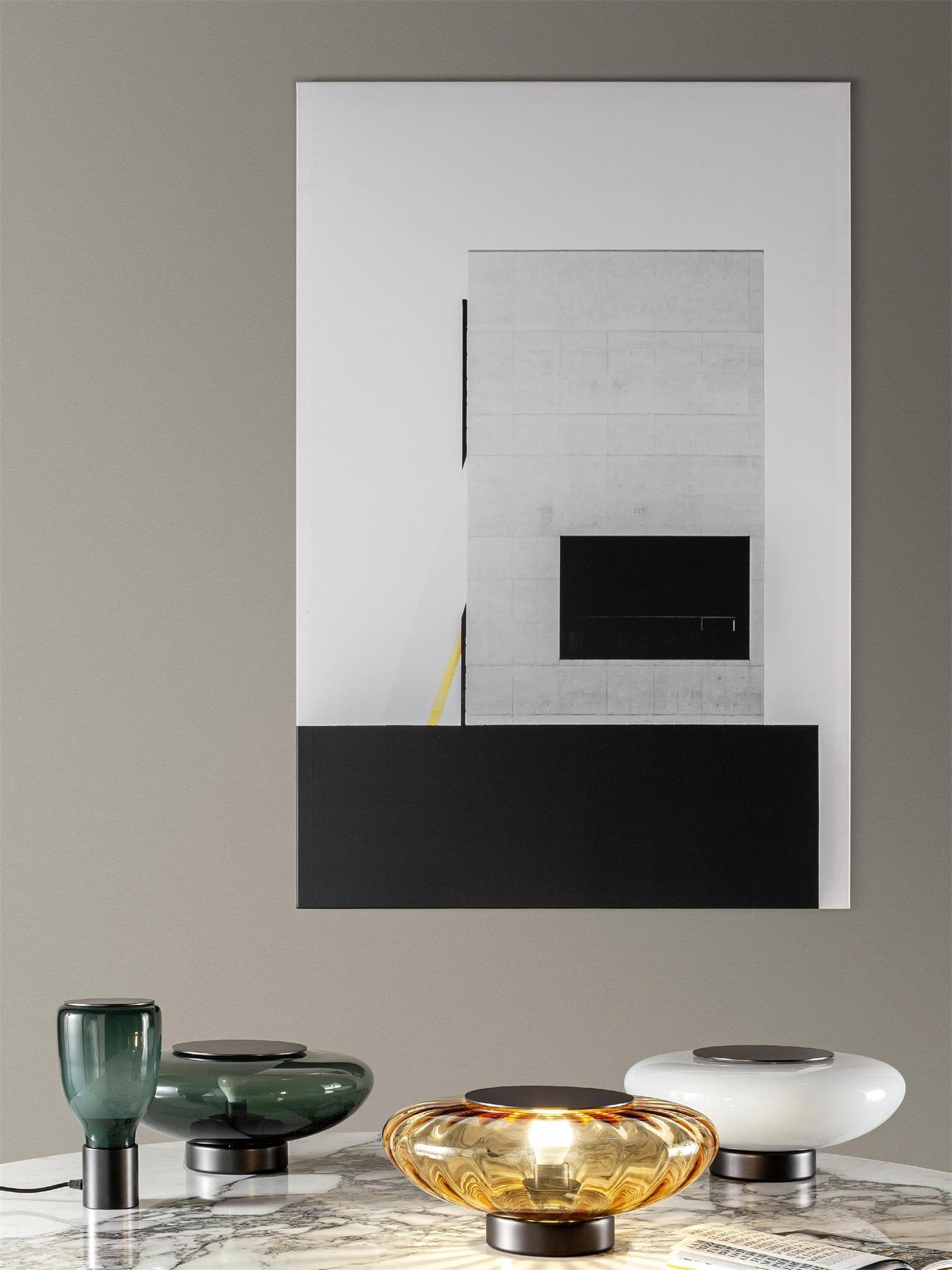 Glass Table Lamp with Cylindrical Shade and Black Base