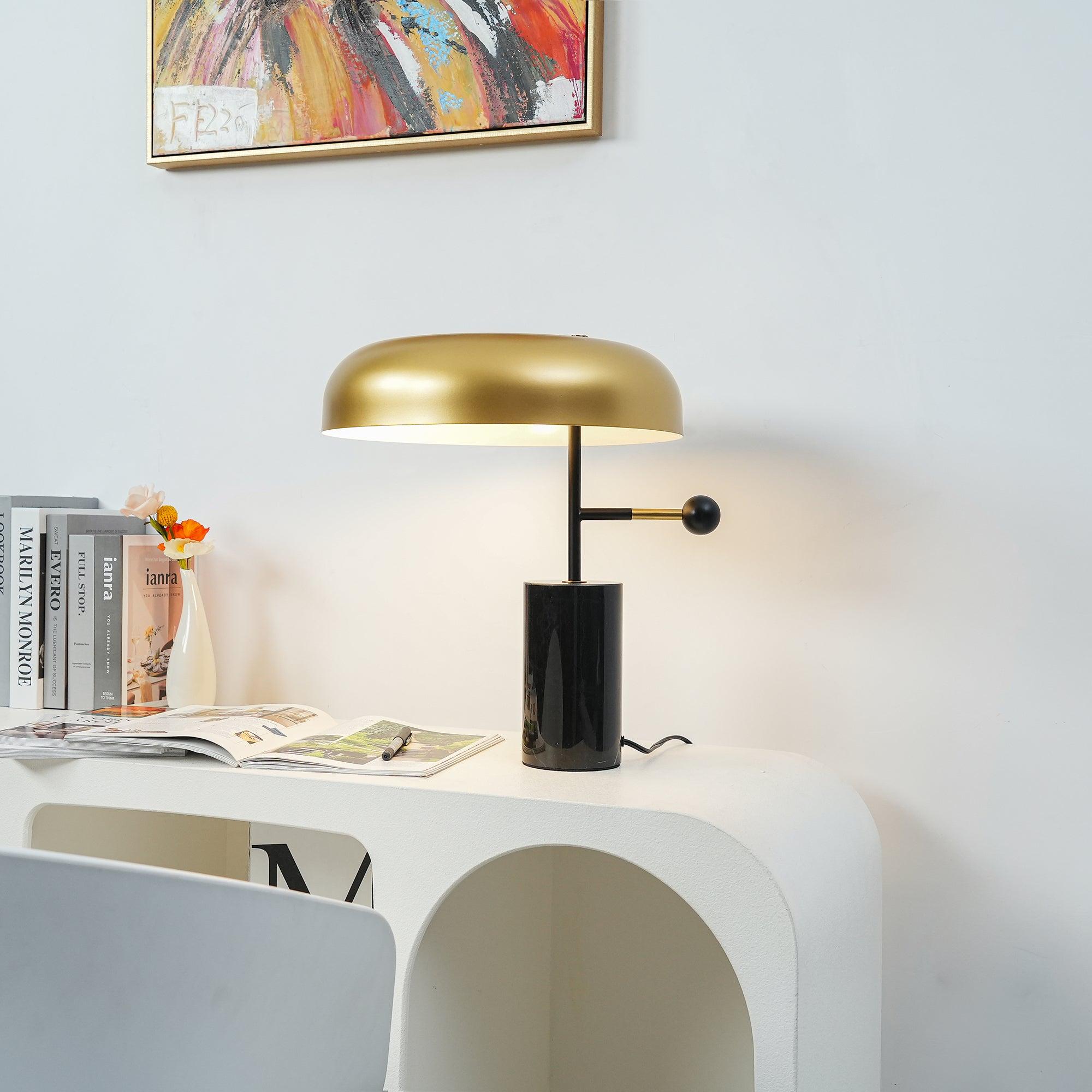 Marble Base Table Lamp with Metal Shade