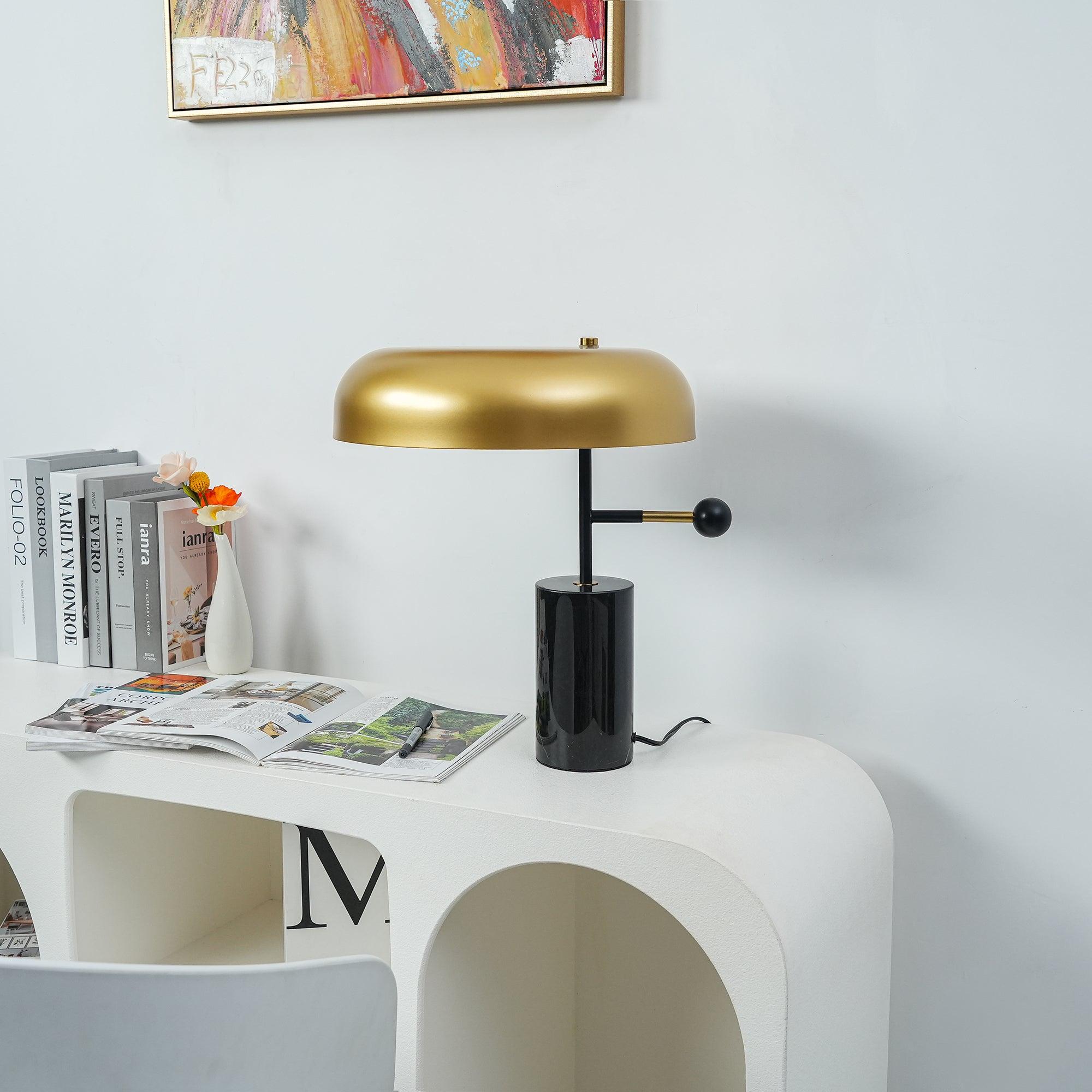 Marble Base Table Lamp with Metal Shade