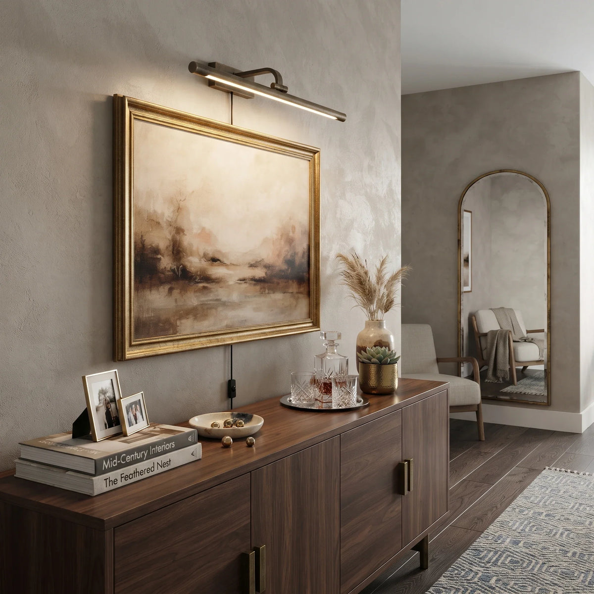 Applique pour tableau vintage en laiton avec prise et bras réglable, à LED