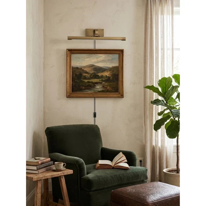 Applique pour tableau vintage en laiton avec prise et bras réglable, à LED
