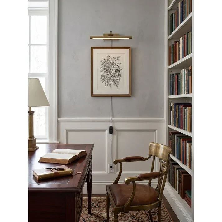 Applique pour tableau vintage en laiton avec prise et bras réglable, à LED