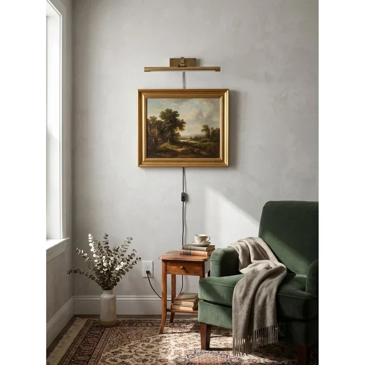 Applique pour tableau vintage en laiton avec prise et bras réglable, à LED
