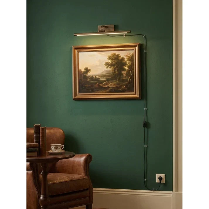 Applique pour tableau vintage en laiton avec prise et bras réglable, à LED