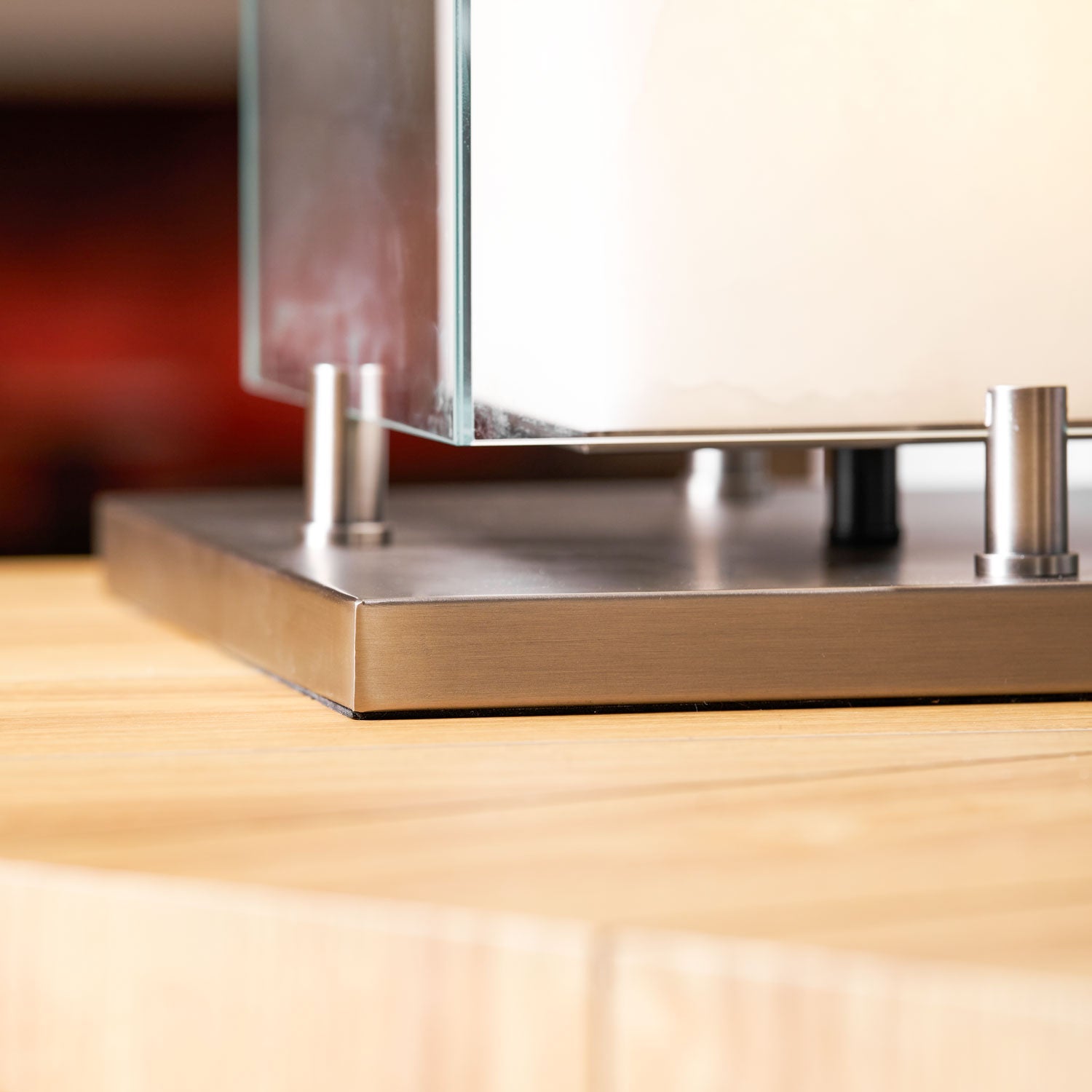 Cube Table Lamp with Glass Enclosure and Metal Base