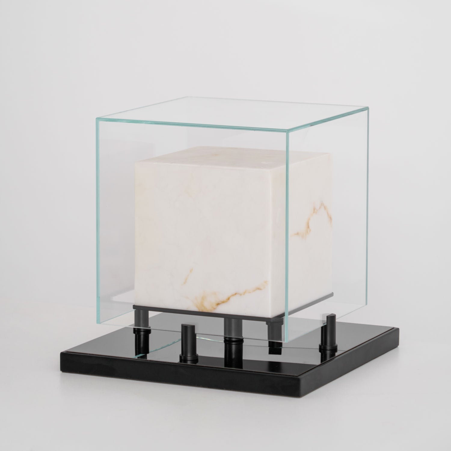 Cube Table Lamp with Glass Enclosure and Metal Base