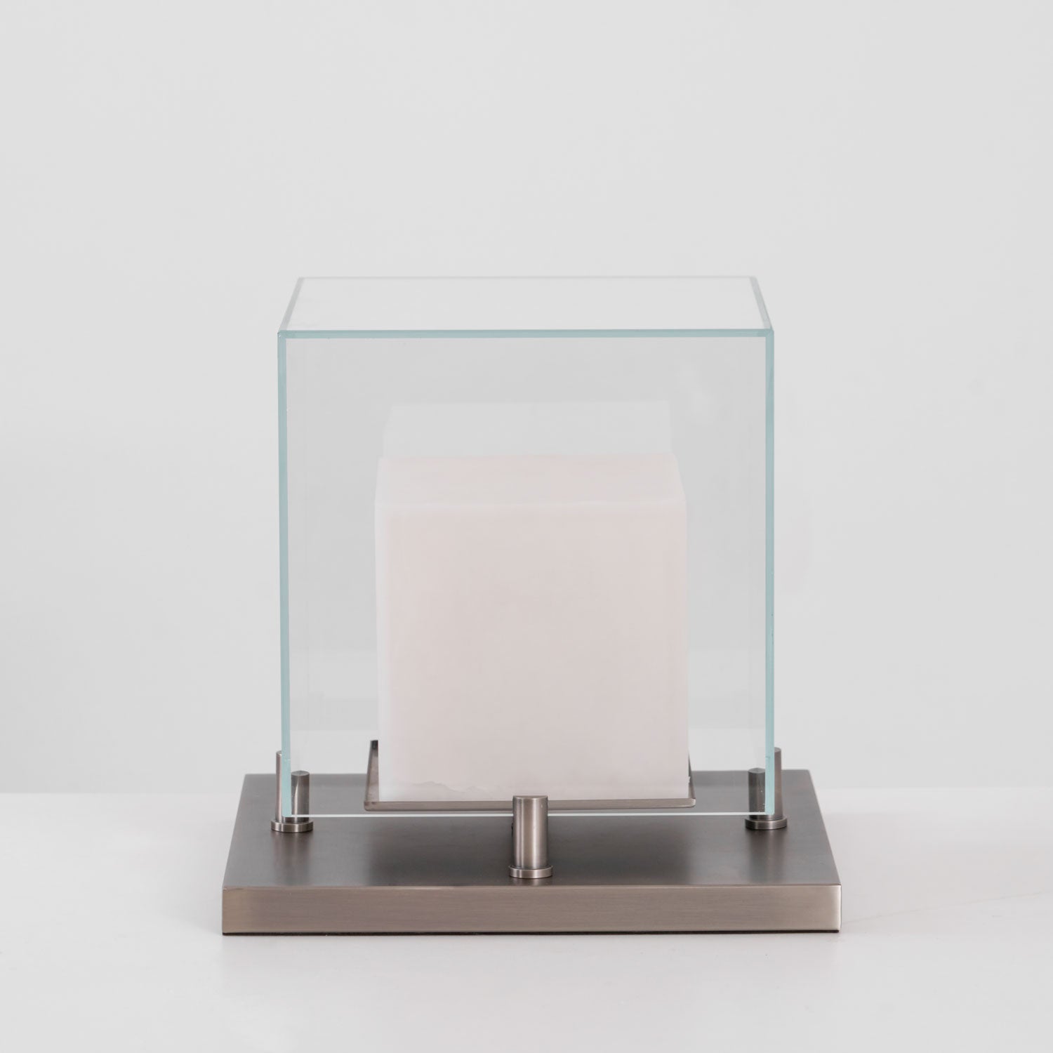 Cube Table Lamp with Glass Enclosure and Metal Base