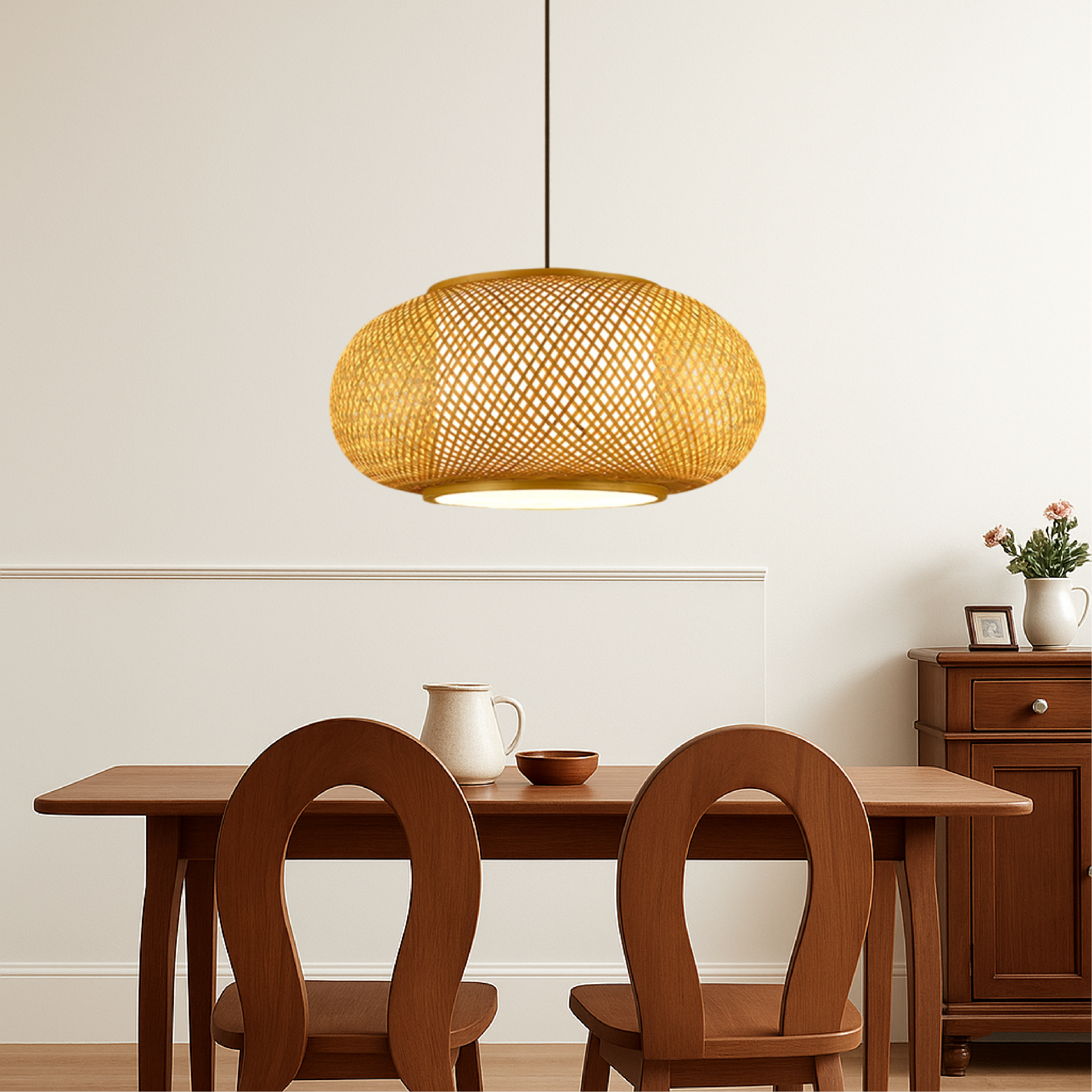 Japandi Woven Bamboo Pendant Light