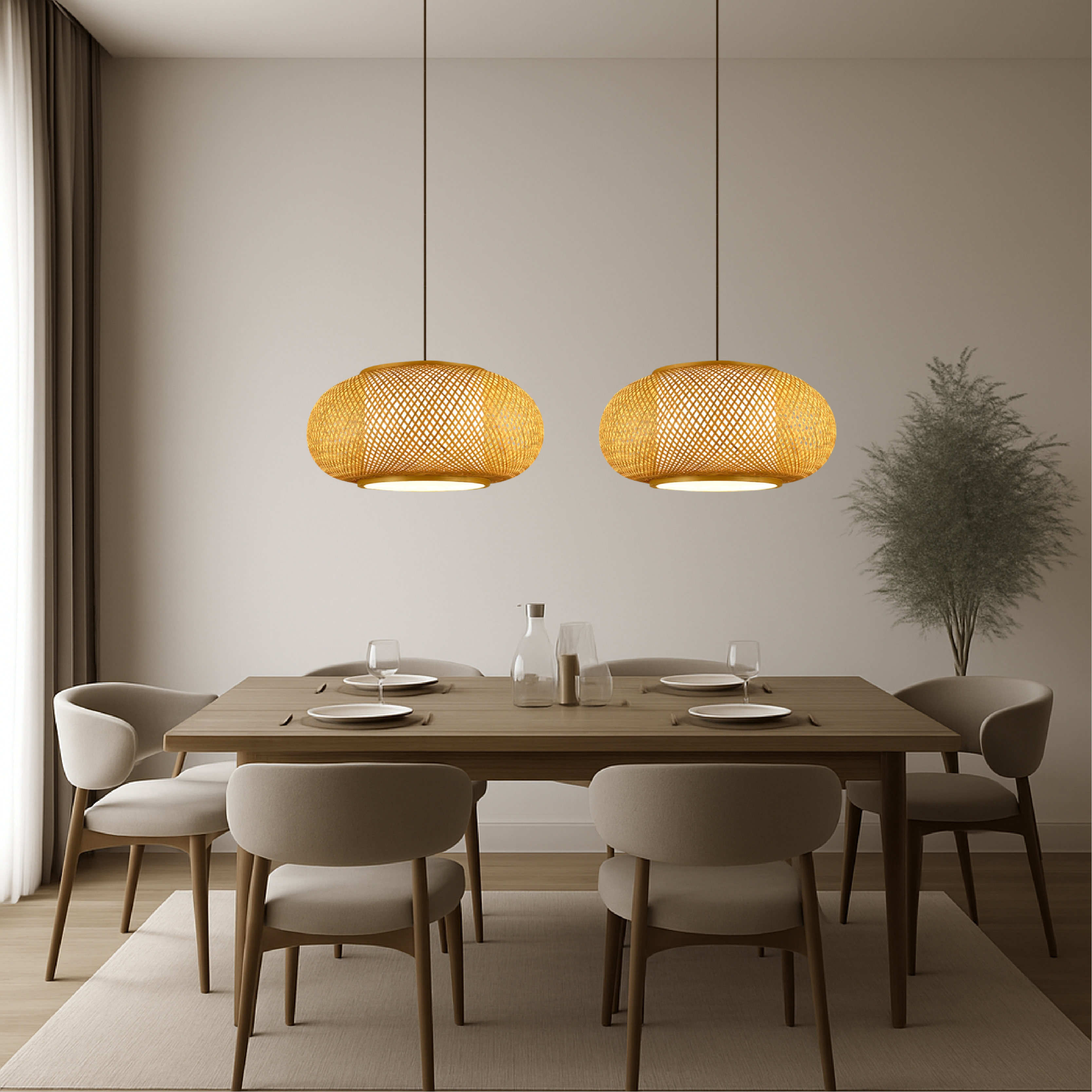 Japandi Woven Bamboo Pendant Light