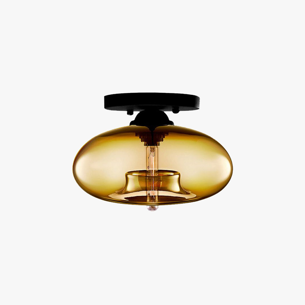 Art Deco Globe Ceiling Light Amber Glass Flush Mount Fixture
