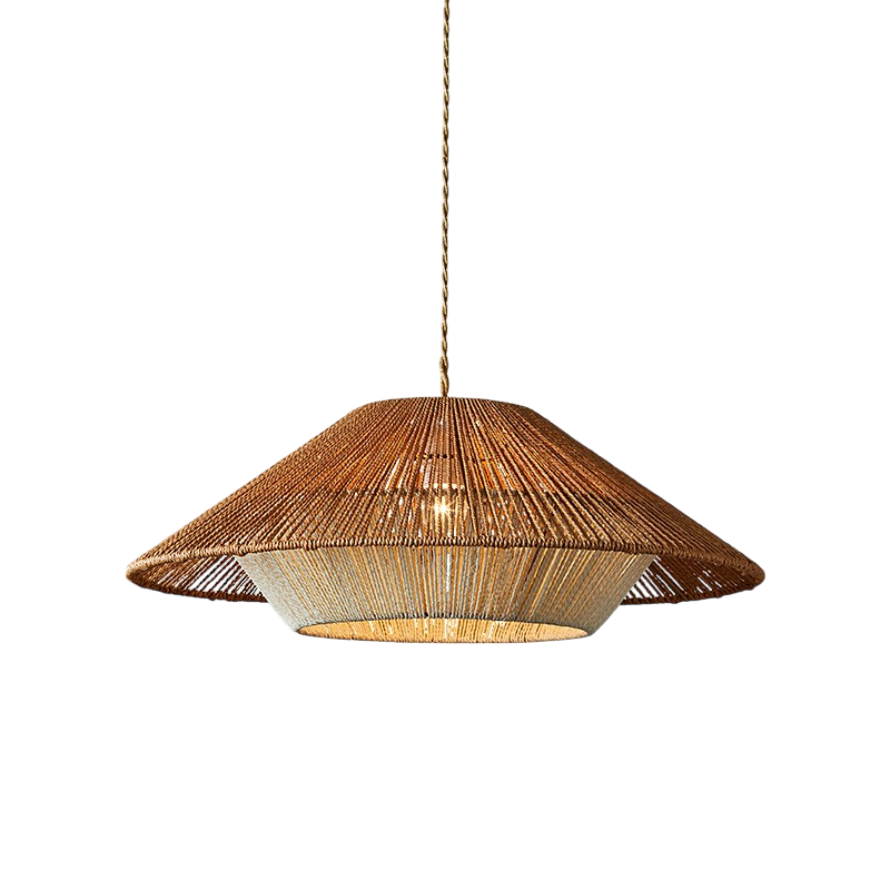 Bamboo woven pendant light with wide conical shade
