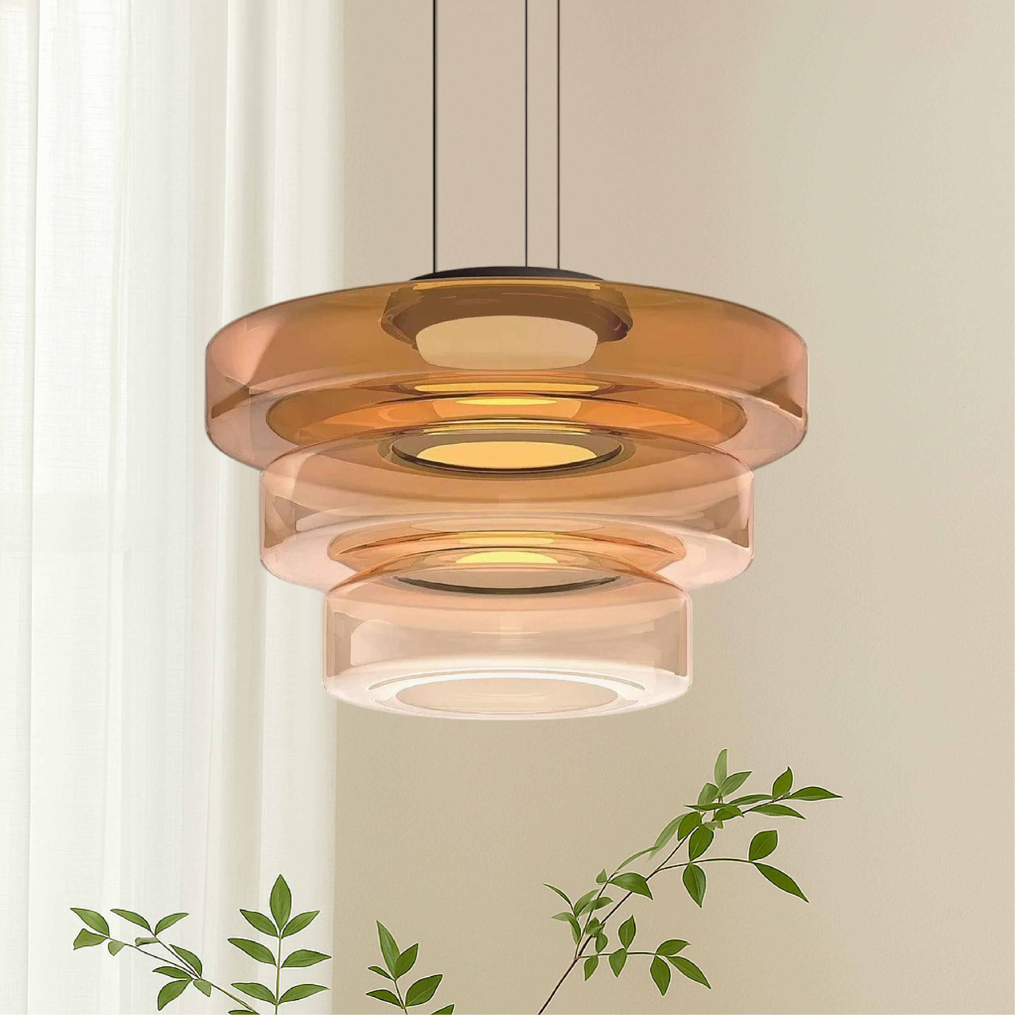 Bauhaus-style layered smoked glass pendant lamp