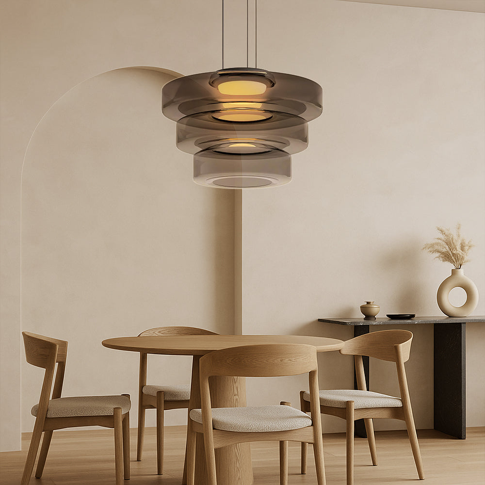 Bauhaus-style layered smoked glass pendant lamp