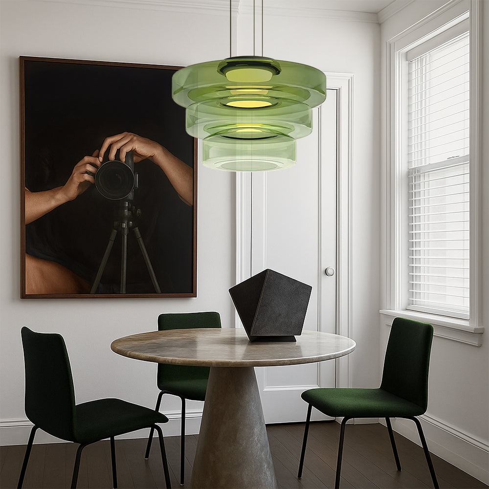 Bauhaus-style layered smoked glass pendant lamp