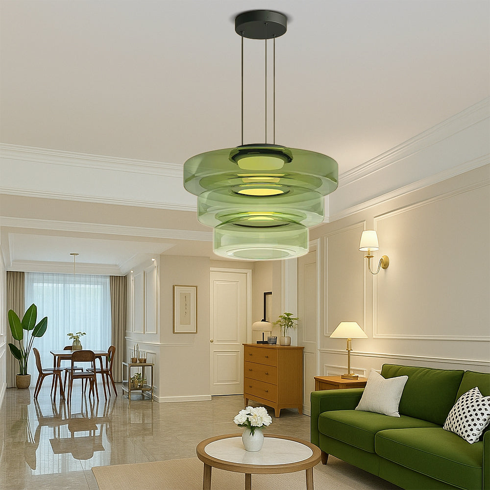 Bauhaus-style layered smoked glass pendant lamp