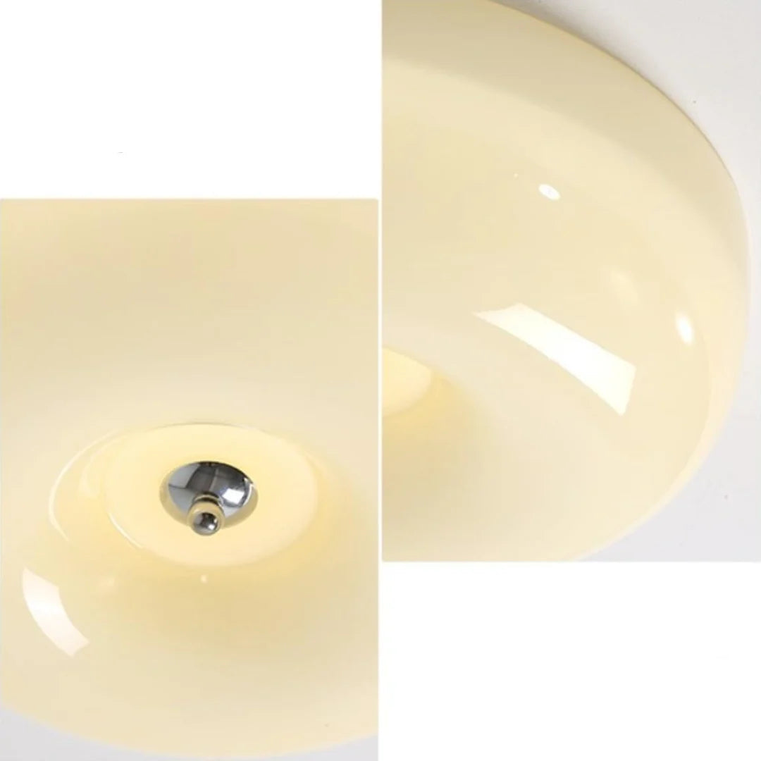 Bauhaus Glass Ceiling Light with Cream Pudding Shade