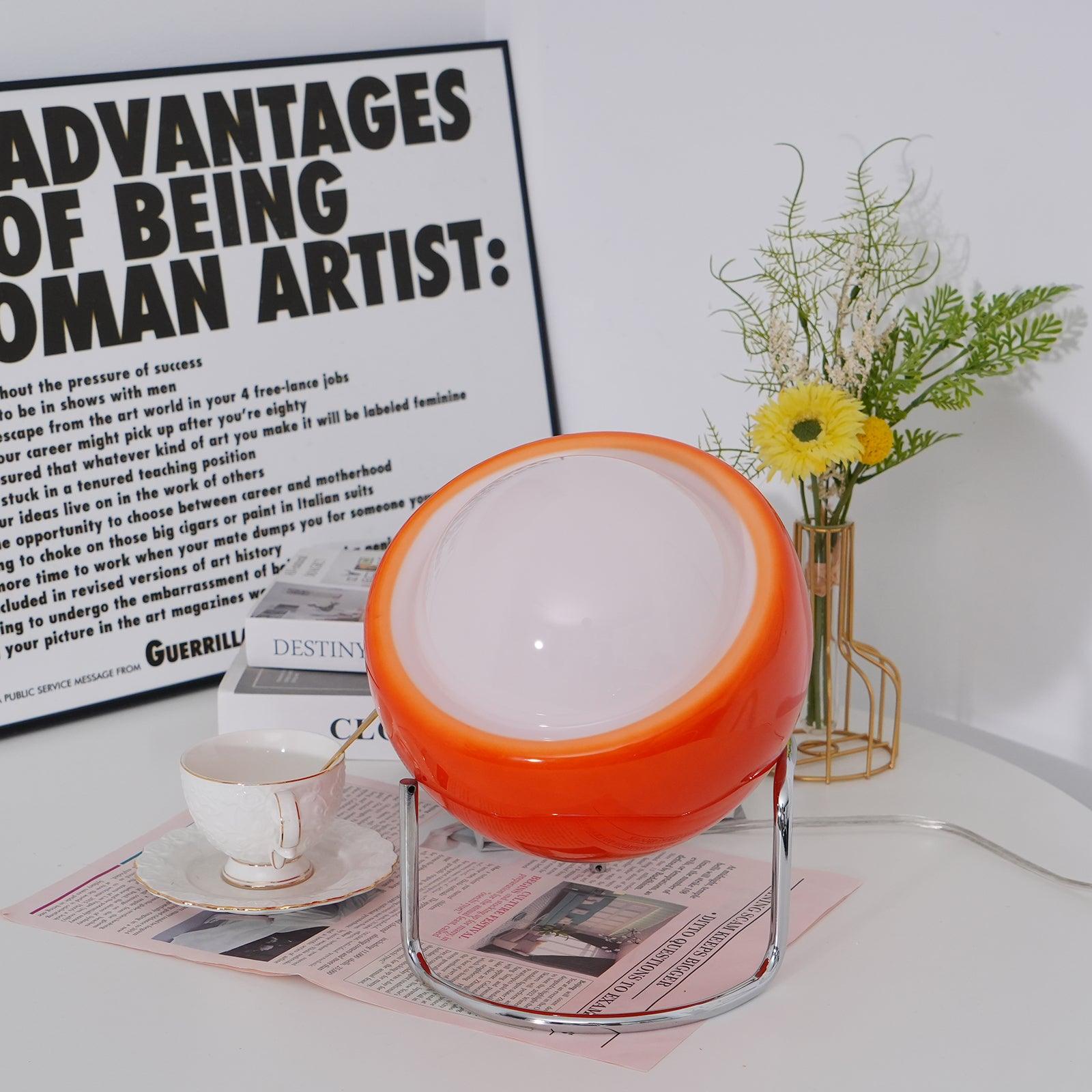 Bauhaus Style Glass-Look Table Lamp with Metal Frame