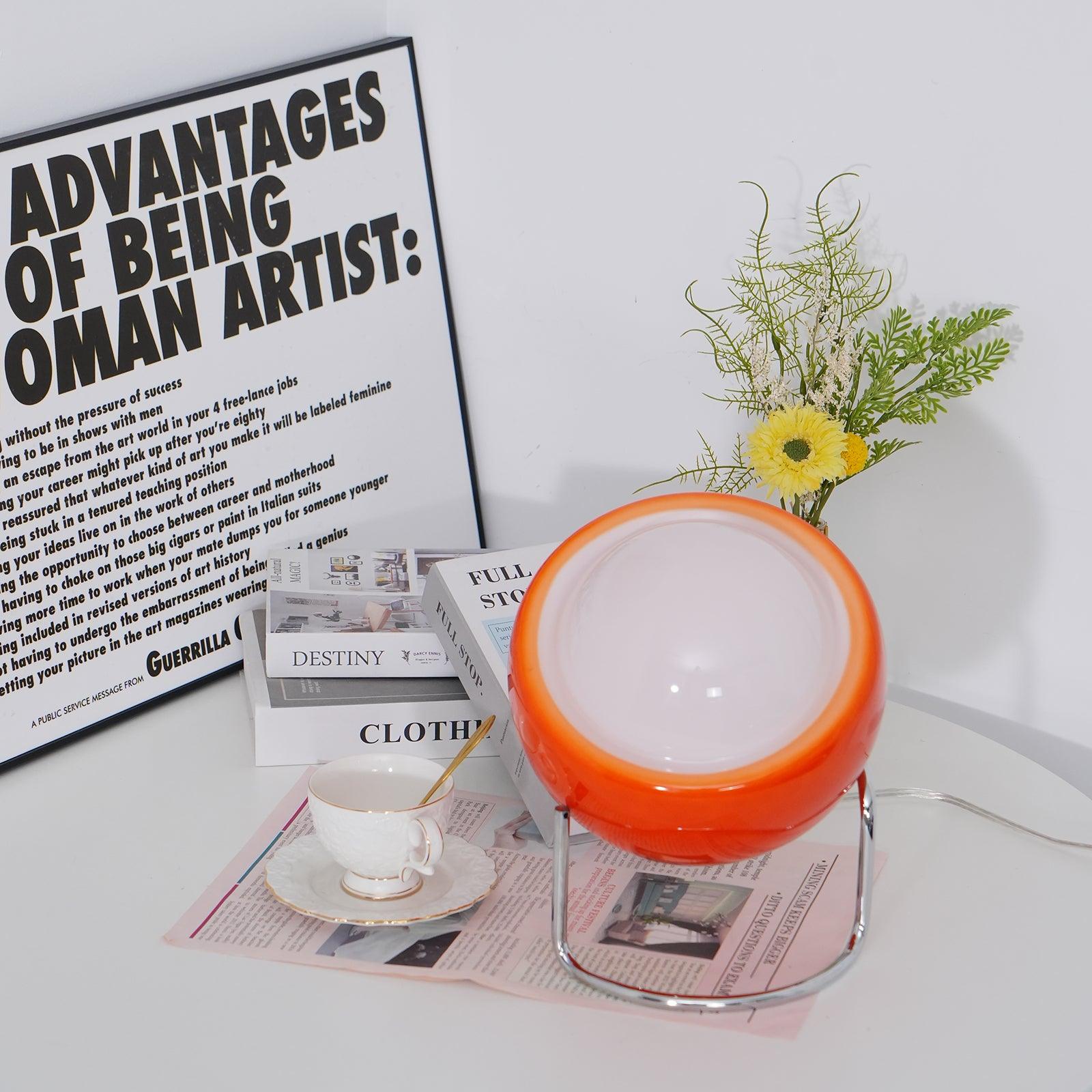 Bauhaus Style Glass-Look Table Lamp with Metal Frame