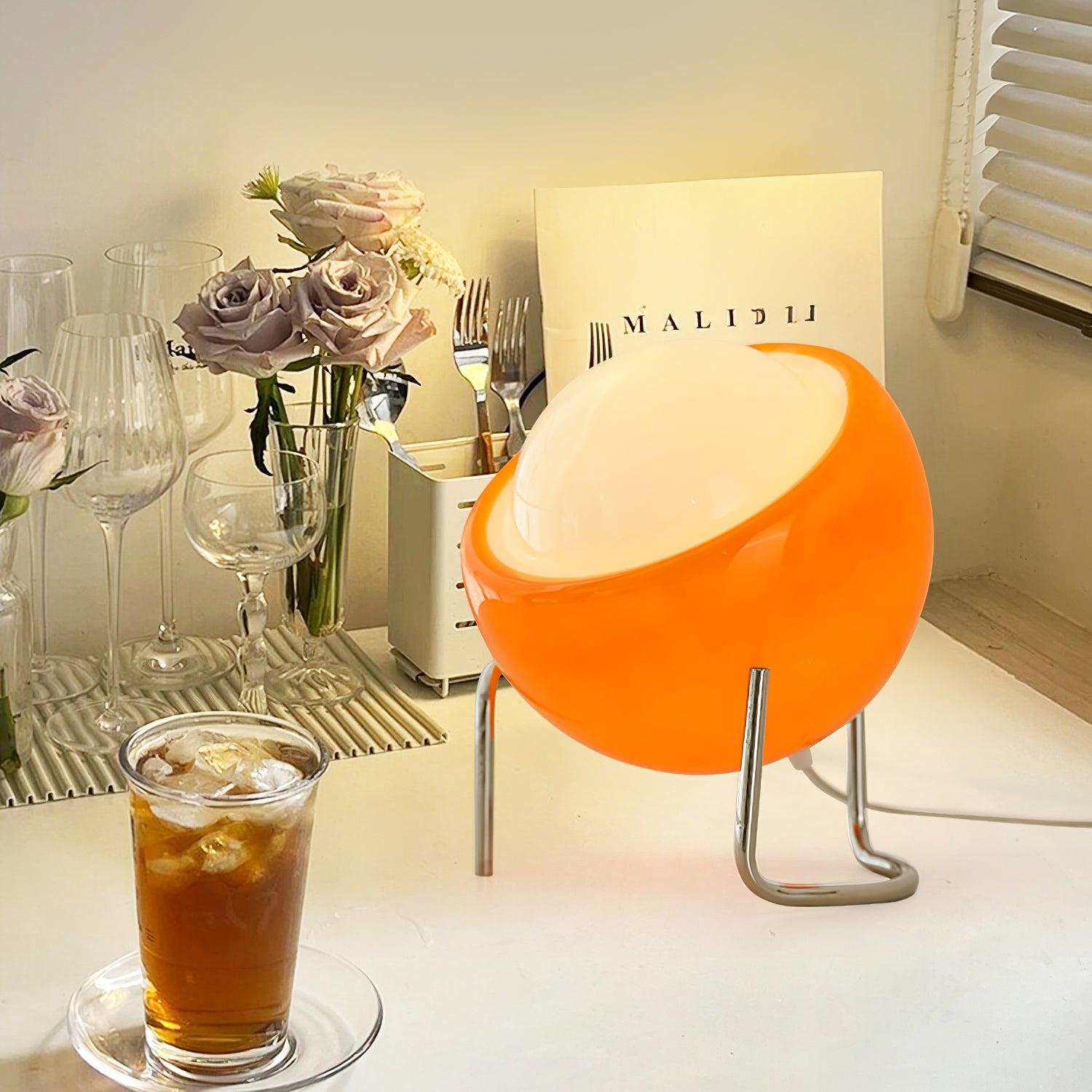 Bauhaus Style Glass-Look Table Lamp with Metal Frame