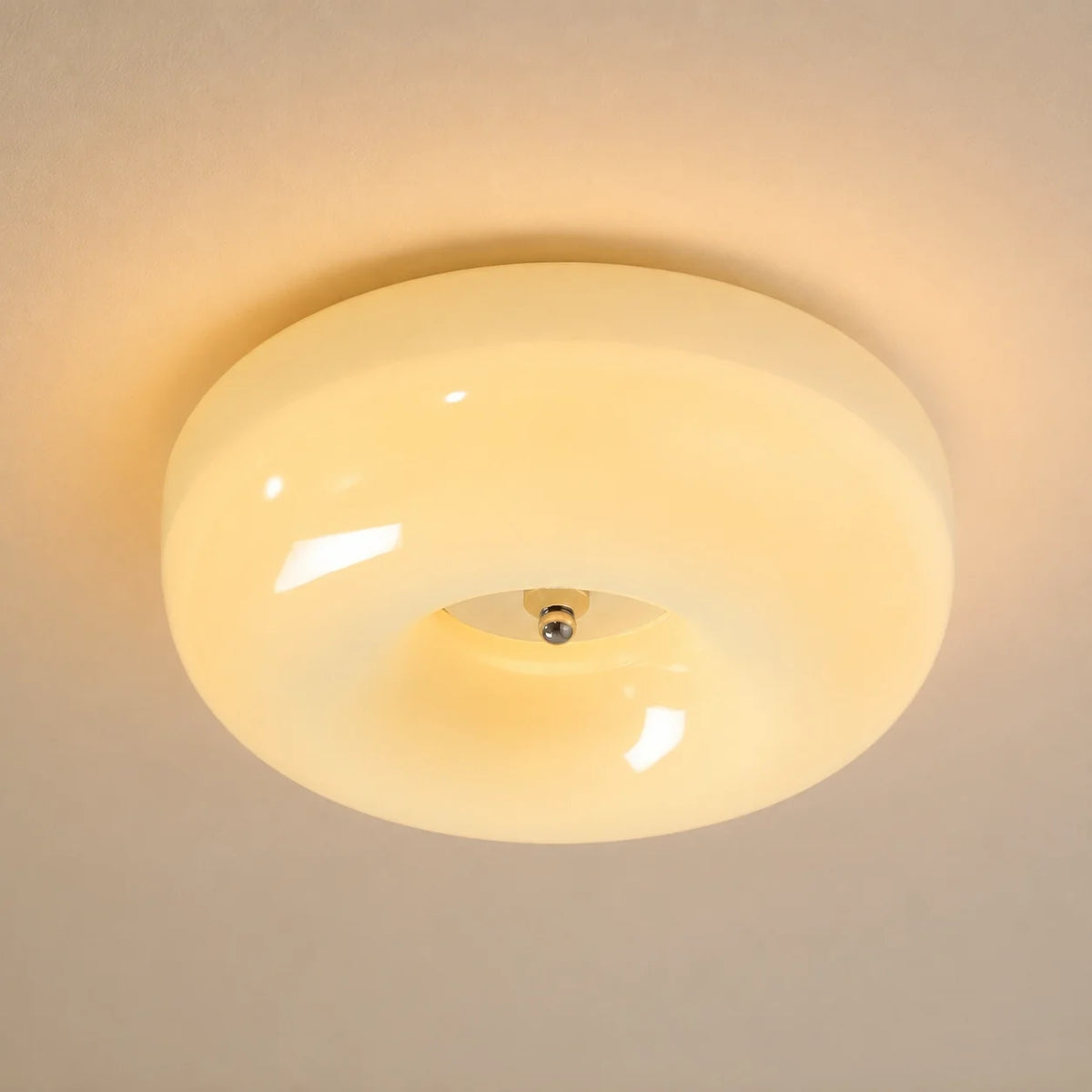 Bauhaus Glass Ceiling Light with Cream Pudding Shade