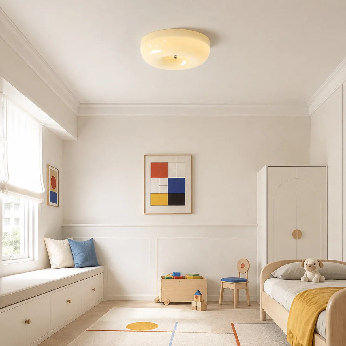 Bauhaus Glass Ceiling Light with Cream Pudding Shade