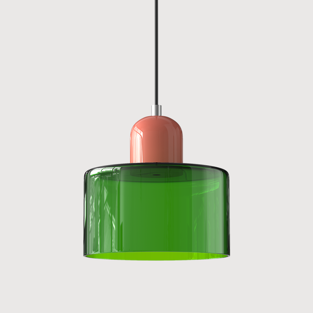 Suspension Bauhaus avec verre coloré et hauteur réglable