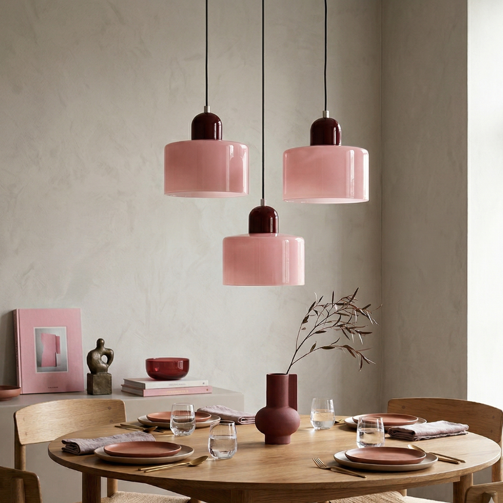 Suspension Bauhaus avec verre coloré et hauteur réglable