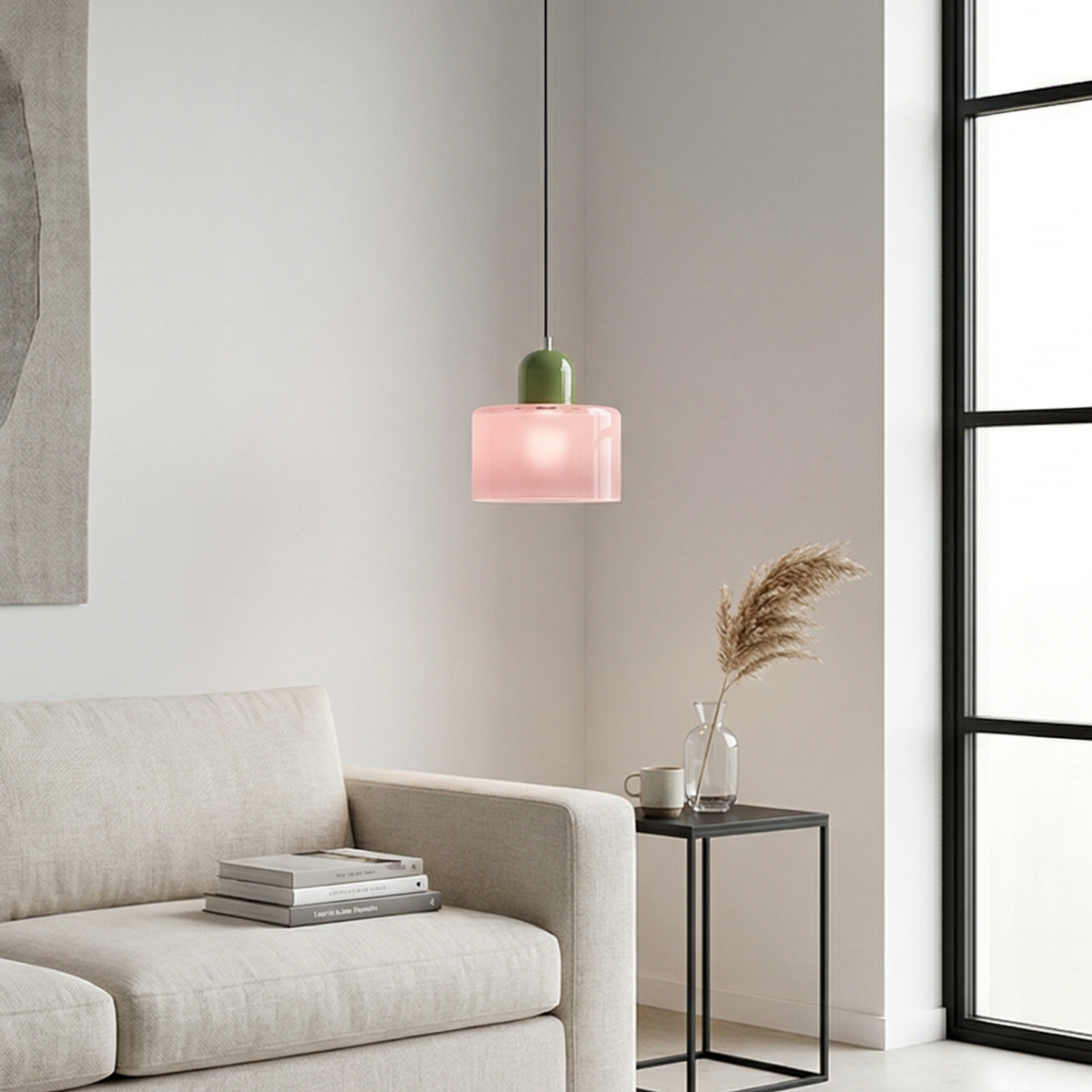 Suspension Bauhaus avec verre coloré et hauteur réglable