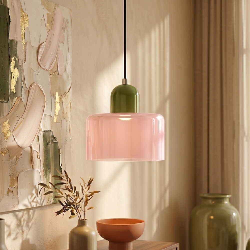 Suspension Bauhaus avec verre coloré et hauteur réglable