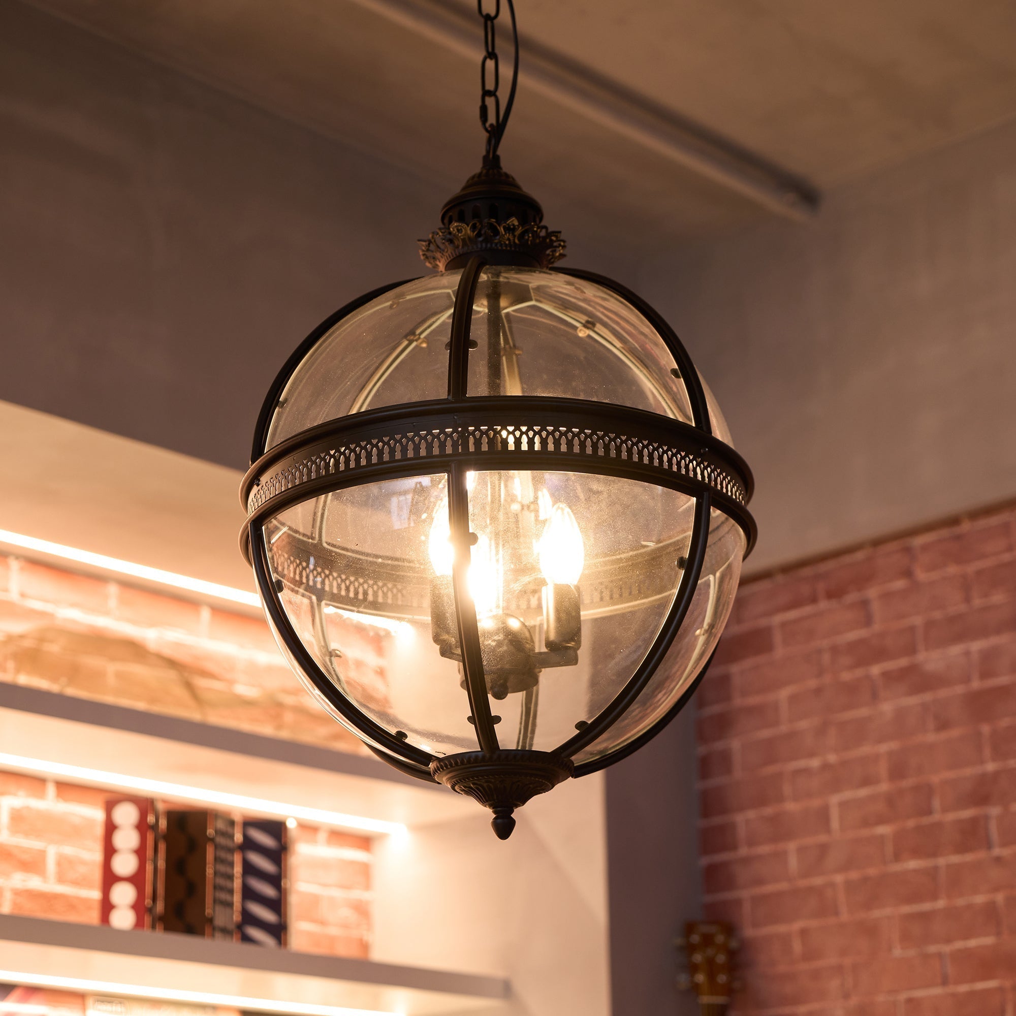 Vintage Glass Pendant Light Industrial Globe Hanging Fixture