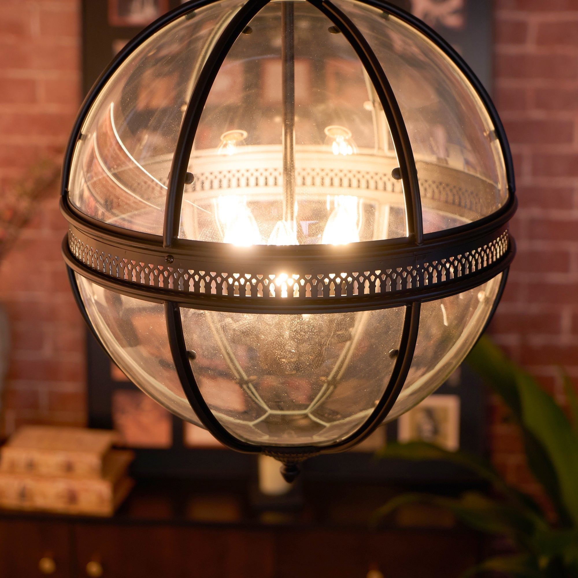Vintage Glass Pendant Light Industrial Globe Hanging Fixture