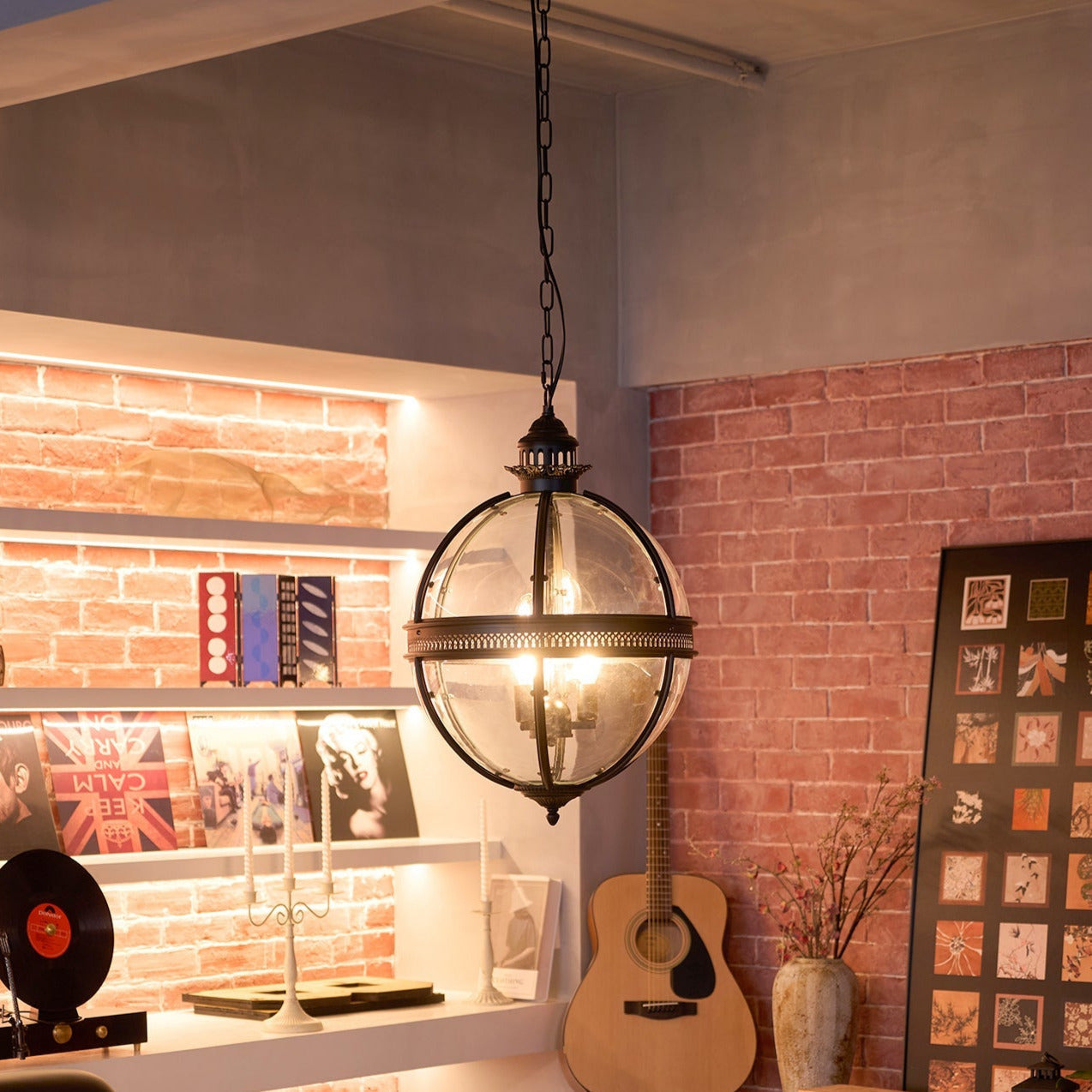 Vintage Glass Pendant Light Industrial Globe Hanging Fixture