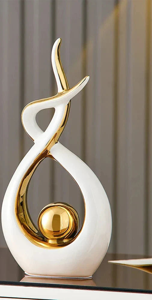 Abstract Ceramic Sculpture with Gold Detail Decorative Ornament