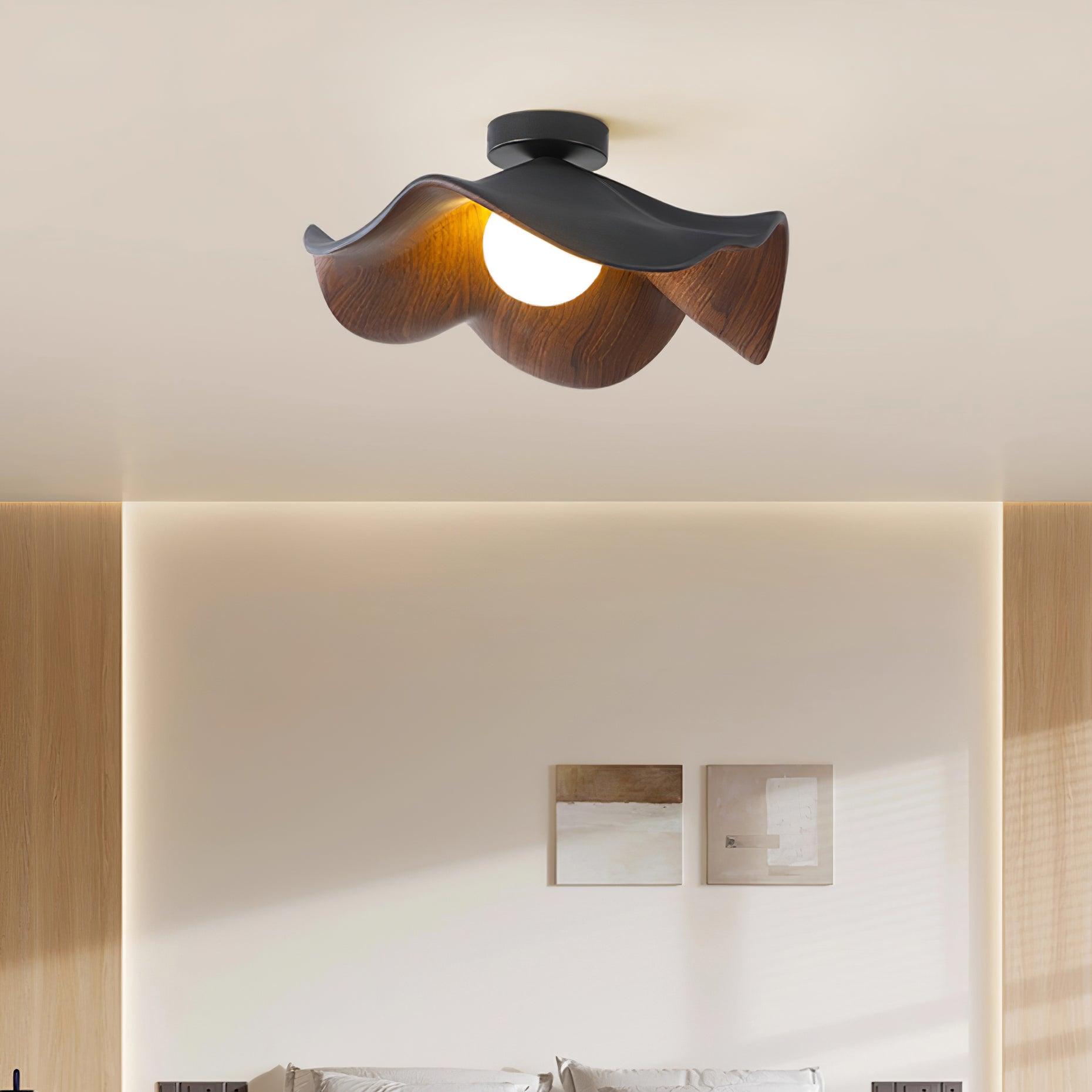 Modern Ceiling Lamp Sculptural Wood Inspired Design