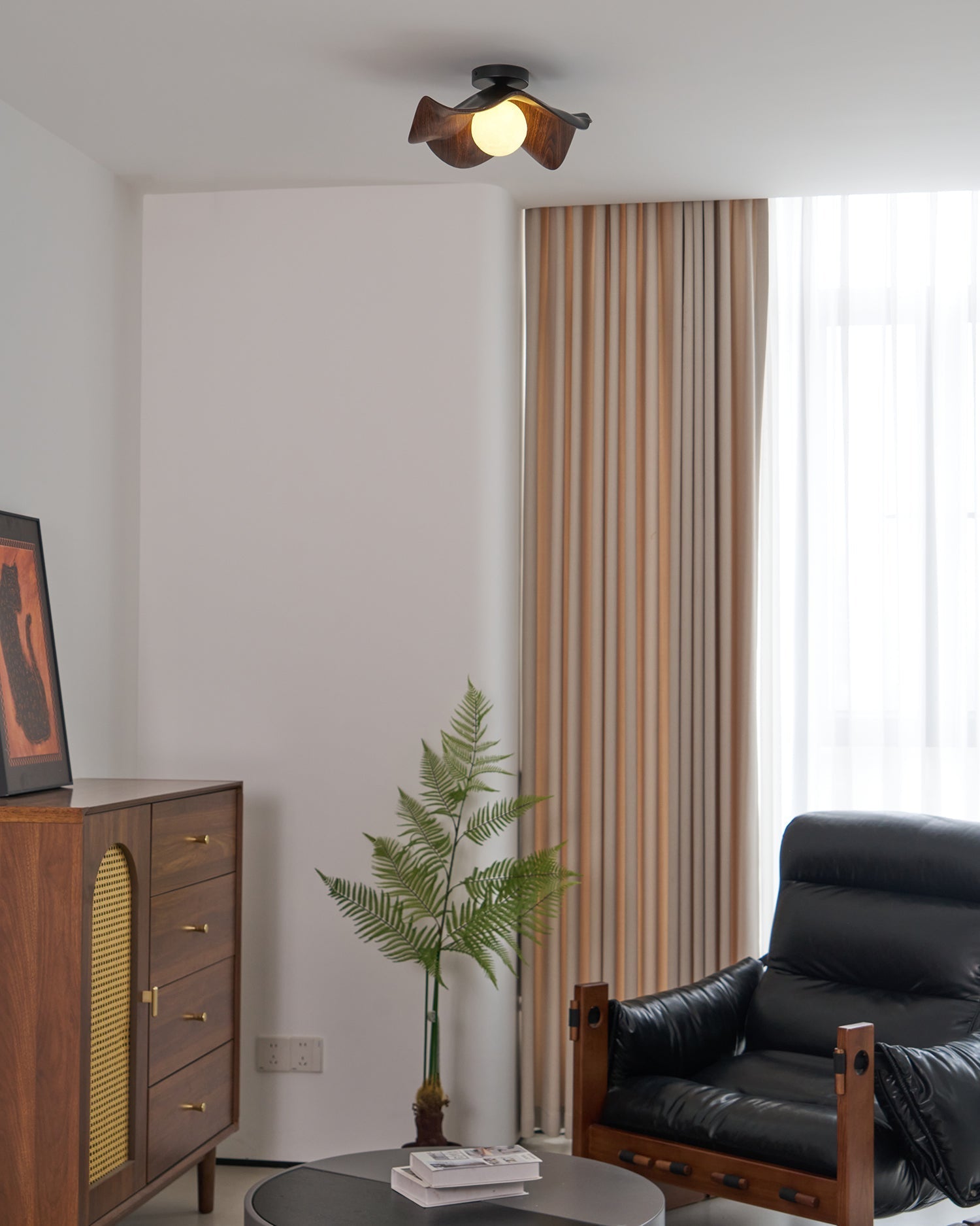 Modern Ceiling Lamp Sculptural Wood Inspired Design