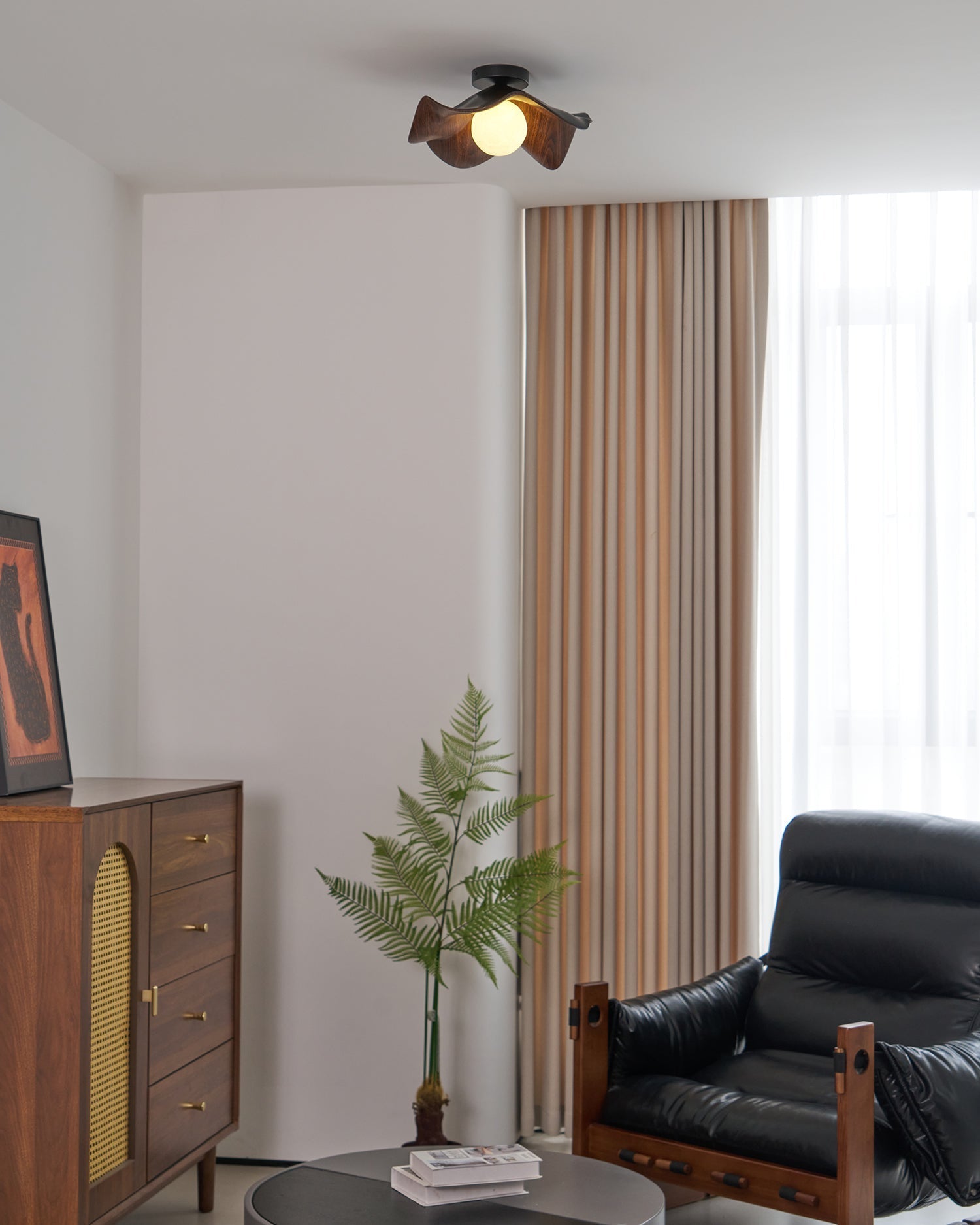 Modern Ceiling Lamp Sculptural Wood Inspired Design