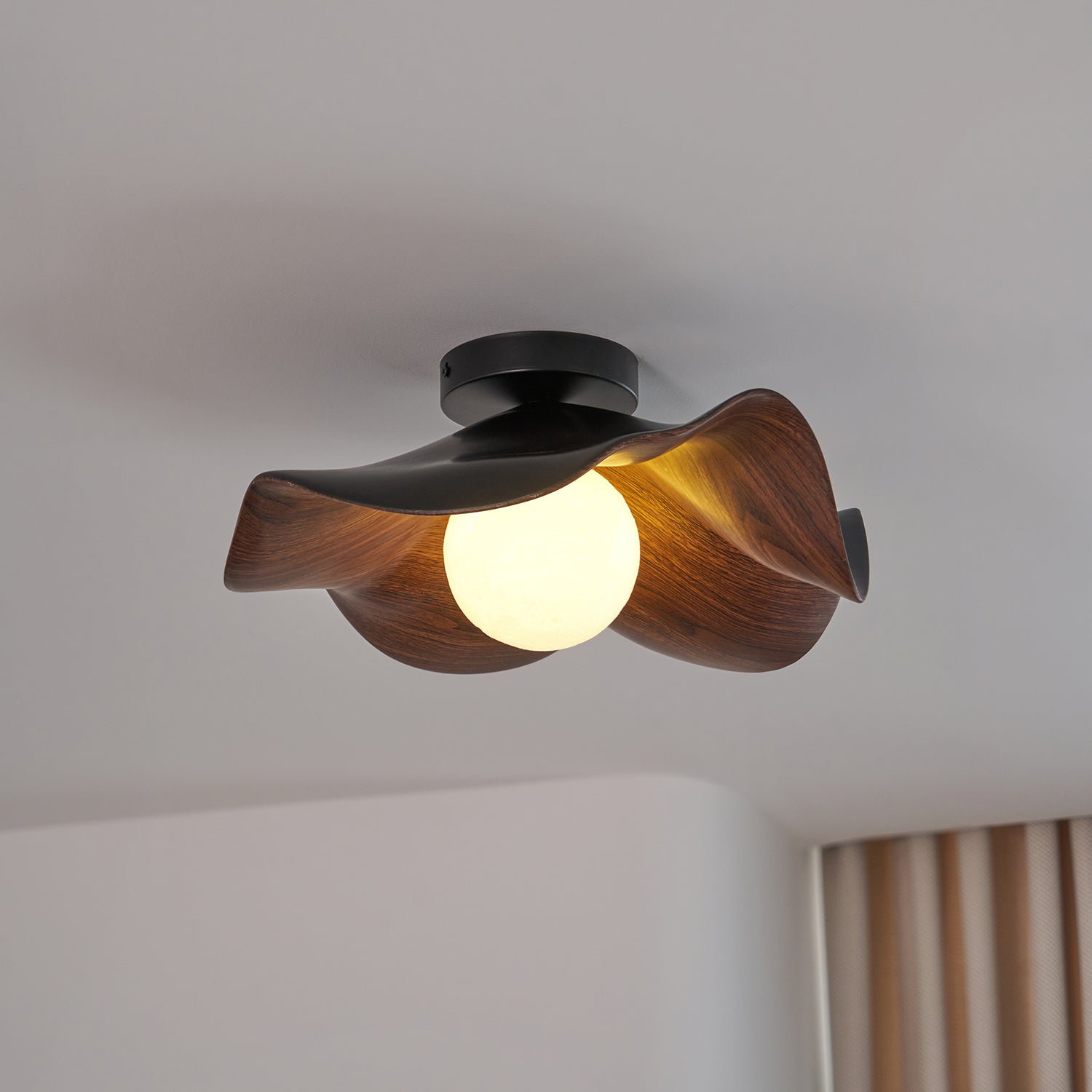 Modern Ceiling Lamp Sculptural Wood Inspired Design